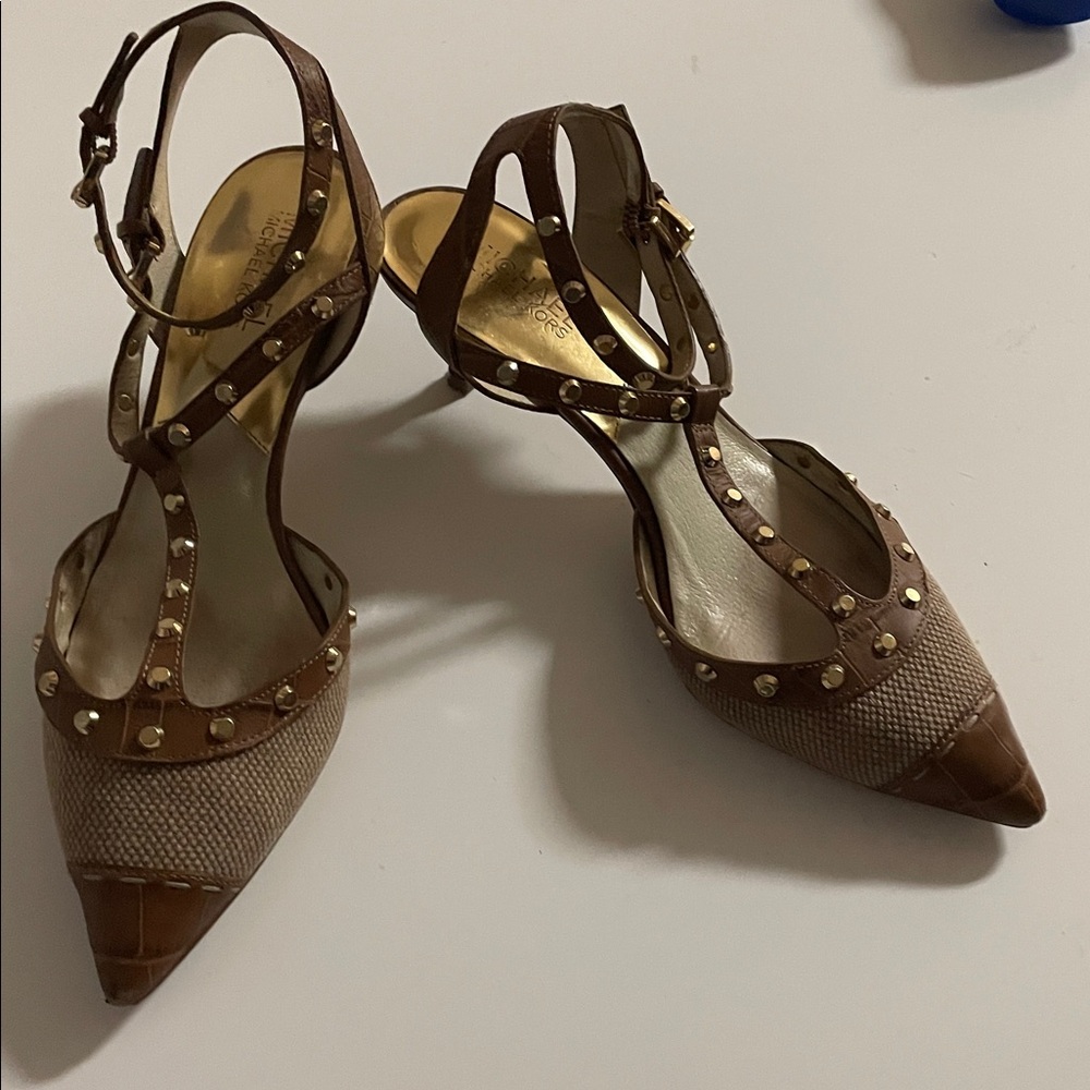 Michael Kors Jade Hemp T-strap Kitten Heel Pump Women’s Size 8